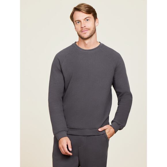 Barefoot Dreams Mens Malibu Waffle Knit Raglan Pullover in Carbon M - Picture 1 of 4